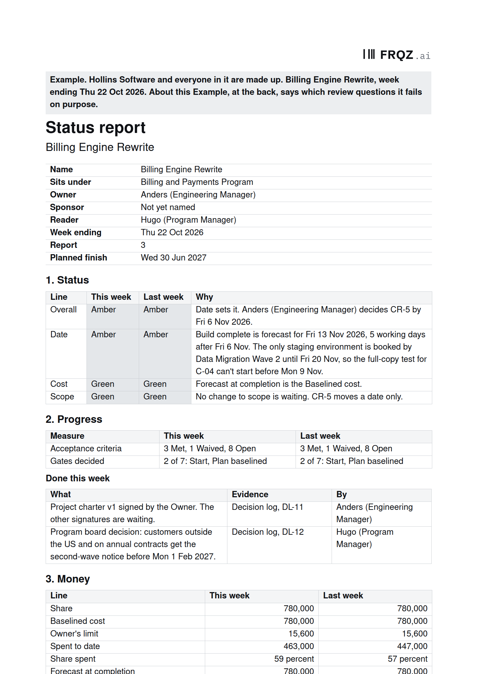 The first tab of the template, filled in